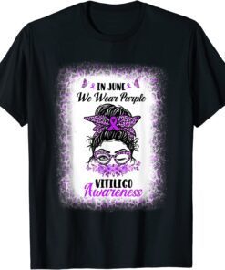 In June We Wear Purple Messy Bun Vitiligo Awareness Support Tee Shirt