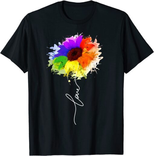 Love Sunflower LGBT Gay Lesbian Rainbow Flag Gay Pride Tee Shirt