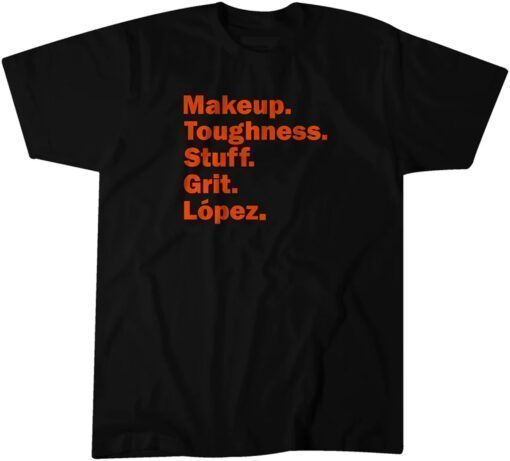 Makeup. Toughness. Stuff. Grit. Jorge López. Tee Shirt