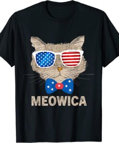 Meowica Cat 4th of July Merica USA American Flag Tee Shirt