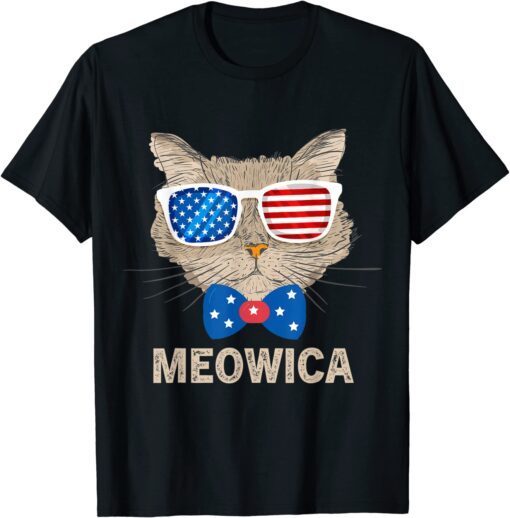 Meowica Cat 4th of July Merica USA American Flag Tee Shirt