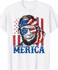 Merica Abraham Lincoln 4th Of July American Flag Tee Shirt