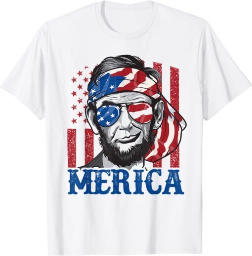 Merica Abraham Lincoln 4th Of July American Flag Tee Shirt