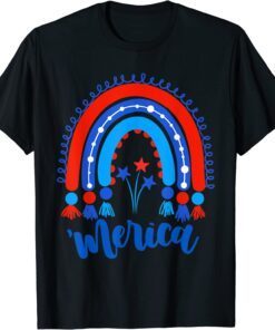 Merica Rainbow American Flag Independence Day Patriotic US Tee Shirt