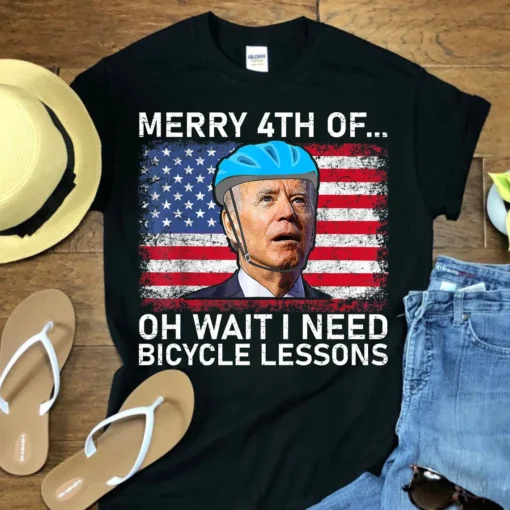 Merry 4th Of July, I Need Bicycle Lessons, Biden falling off bicycle Tee Shirt