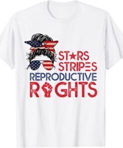 Messy Bun American Flag Pro Choice Star Stripes Equal Right Tee Shirt