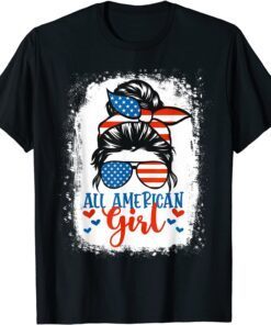 Messy Bun Patriotic All American Girl 4th Of July Tee Shirt