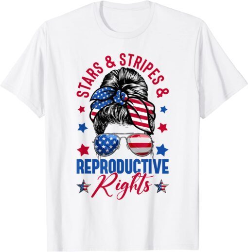 Messy Bun Stars Stripes Reproductive Rights Women's Rights Tee Shirt