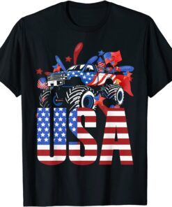 Monster Truck USA American Flag July 4th Tee Shirt