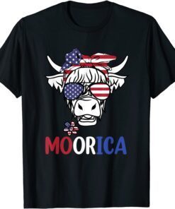Moorica Highland cow 4th Of July , USA Patriotic Cow Tee Shirt