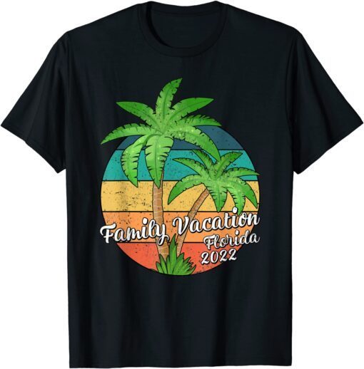 Palm Tree Vintage Sunset Family Vacation 2022 Florida Beach Tee Shirt