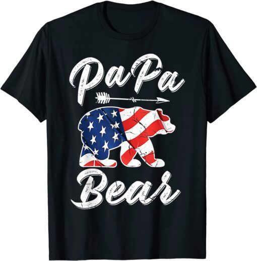 Papa Bear American Flag 4th of July Father's Day Tee Shirt