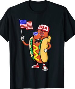 Patriotic Hot dog American Flag USA 4th Of July Fourth Tee Shirt