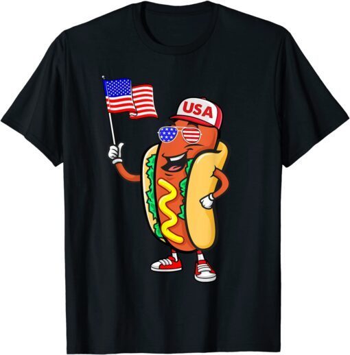 Patriotic Hot dog American Flag USA 4th Of July Fourth Tee Shirt