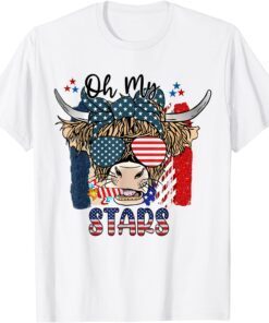 Patriotic Oh My Stars Highland Cow With 4th July T-Shirt