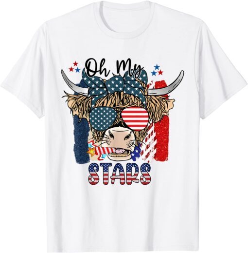 Patriotic Oh My Stars Highland Cow With 4th July T-Shirt