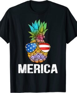 Patriotic Pineapple 4th of July America Usa Flag Tee Shirt