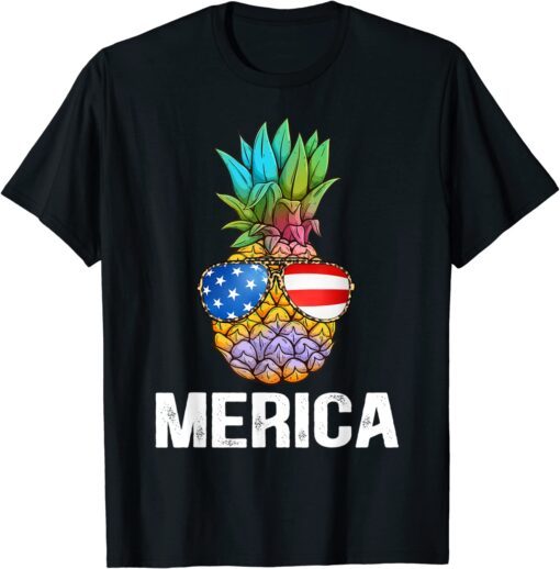 Patriotic Pineapple 4th of July America Usa Flag Tee Shirt