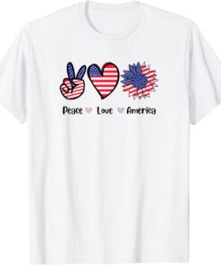 Peace Love America 4th July Patriotic Sunflower Heart Sign Tee Shirt