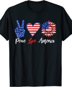 Peace Love America 4th Of July Sunflower Tee Shirt