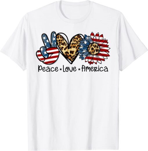 Peace Love America American Flag 4th Of July Tee Shirt