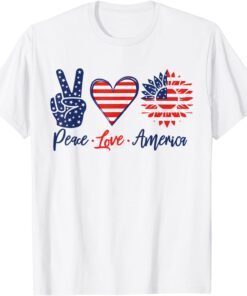 Peace Love America Sunflower 4th Of July Fireworks Tee Shirt