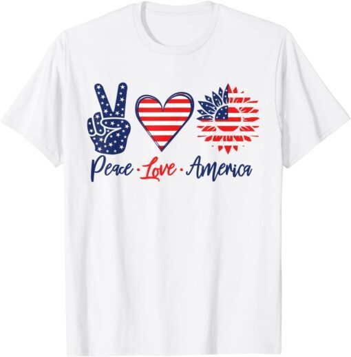 Peace Love America Sunflower 4th Of July Fireworks Tee Shirt