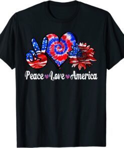 Peace Love America Sunflower Patriotic Tie Dye 4th Of July Tee Shirt