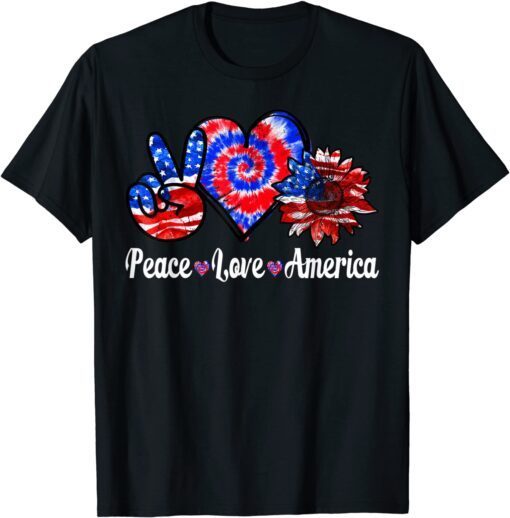 Peace Love America Sunflower Patriotic Tie Dye 4th Of July Tee Shirt