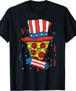 Pizza US Flag Hat Firecracker 4th Of July Food Patriotic Tee Shirt