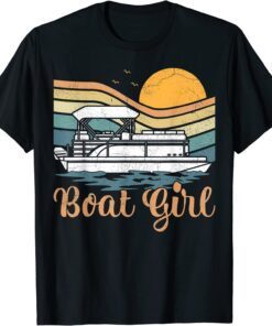 PontoPontoon Boat Lover Vintage Retro Sunset Boat Girl Boating Tee Shirton Boat Lover Vintage Retro Sunset Boat Girl Boating Tee Shirt