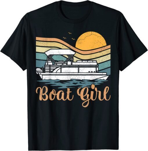 PontoPontoon Boat Lover Vintage Retro Sunset Boat Girl Boating Tee Shirton Boat Lover Vintage Retro Sunset Boat Girl Boating Tee Shirt