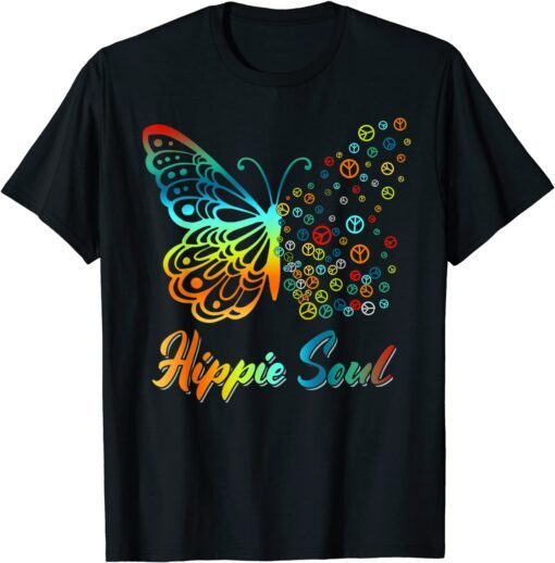 Pretty Hippie Soul Butterfly with Peace Signs Hippie T-Shirt