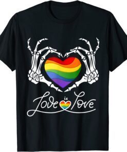 Rainbow Skeleton Heart Love Is Love LGBT Gay Lesbian Pride T-Shirt