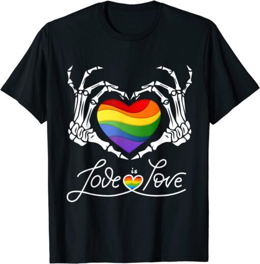 Rainbow Skeleton Heart Love Is Love LGBT Gay Lesbian Pride T-Shirt