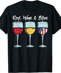 Red White And Blue 3 US Flag Glasses 4th Of July Patriotic Tee Shirt