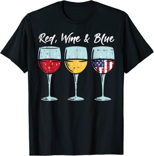 Red White And Blue 3 US Flag Glasses 4th Of July Patriotic Tee Shirt