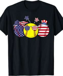 Red White Blue Softball Lover Patriotic 4th Of July Tee Shirt