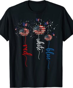 Red White Blue Sunflower Butterfly Patriotic 4th Of July Tee Shirt