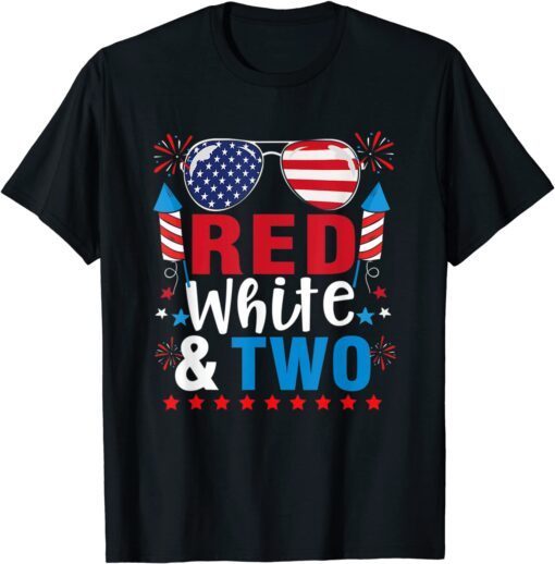 Red White & Two 2nd Birthday 4th Of July Tee Shirt