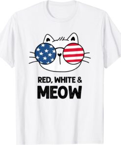 Red White and Meow Cute Patriotic Flag 4th of July Cat T-Shirt