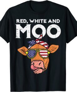 Red White and Moo Patriotic Cow USA Flag 4th of July Tee Shirt