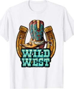 Retro Cowboy Boots Horseshoe Wild West Western Country Girls Tee Shirt