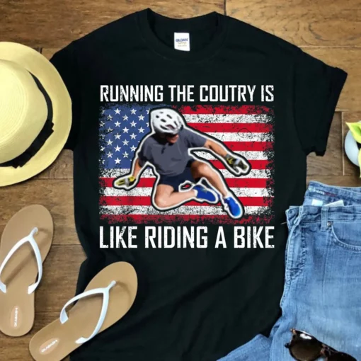 Running The Country Is Like Riding A Bike , Biden falling off bicycle Tee Shirt