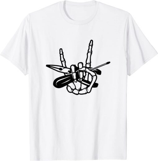 Skeleton Hand Rock Pliers Electrician Rocker Lineman Tee Shirt