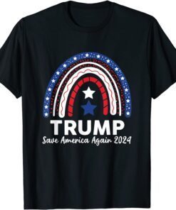 TRUMP Save America Again 2024 USA American Flag Rainbow Tee Shirt