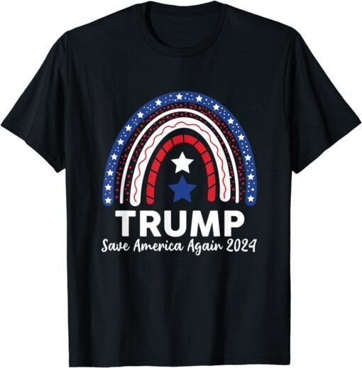 TRUMP Save America Again 2024 USA American Flag Rainbow Tee Shirt