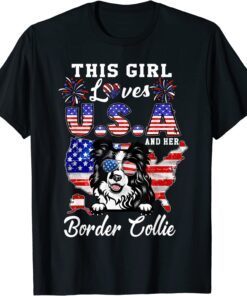 This Girl Loves USA and Her Dog 4th of July Border Collie Tee Shirt