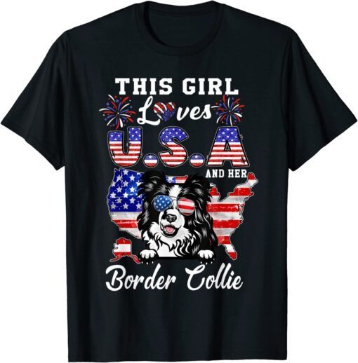 This Girl Loves USA and Her Dog 4th of July Border Collie Tee Shirt