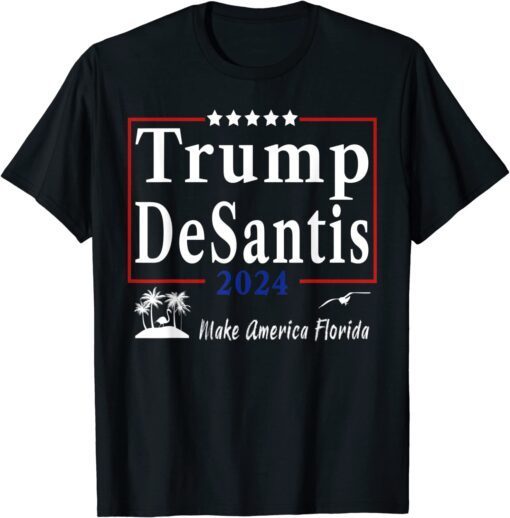 Trump DeSantis 2024 Make America Florida Flamingo Seagull Tee Shirt